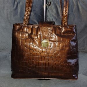 EUC PARK AVE INT BRONZE GENUINE ALLIGATOR EMBOSSED BRONZE SHOULDER BAG 15" × 9"